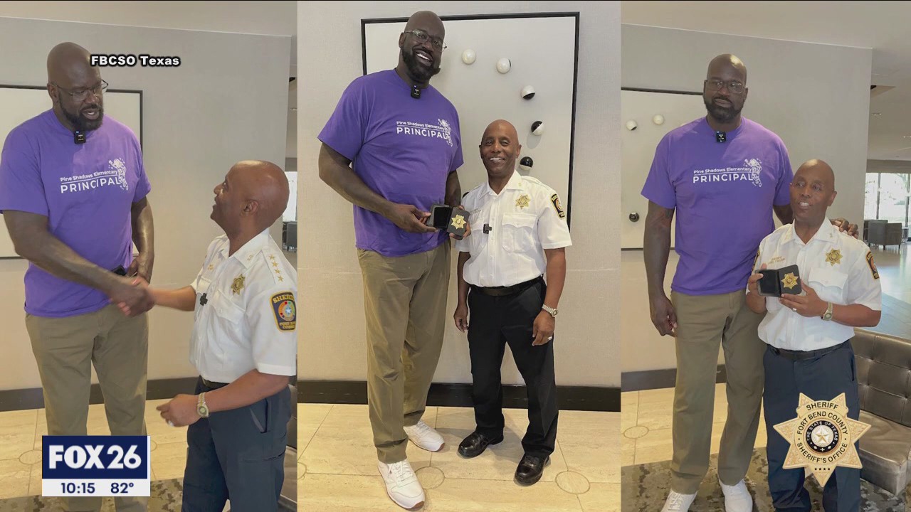Shaq honored by Fort Bend Sheriff with honorary badge