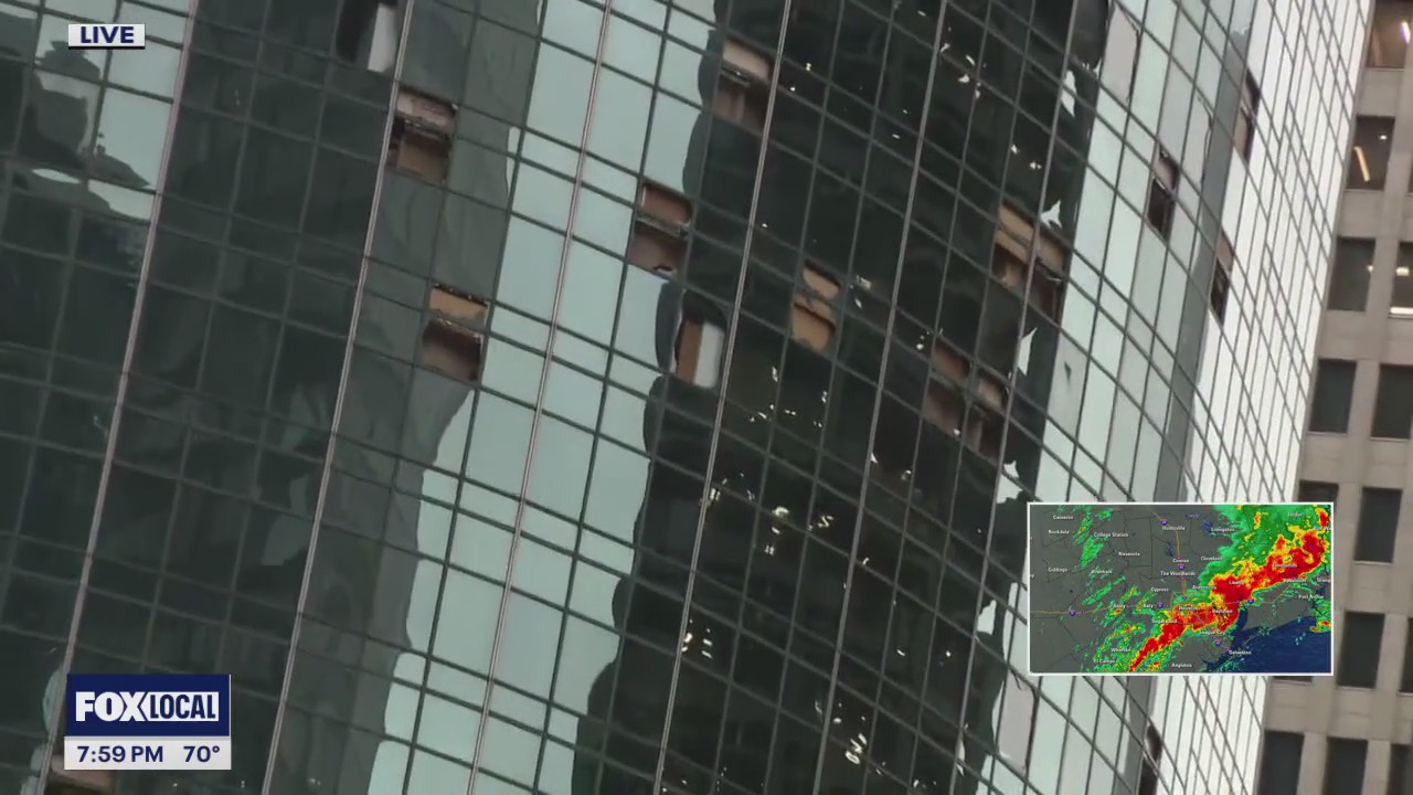 Downtown Houston high rises damaged from storms
