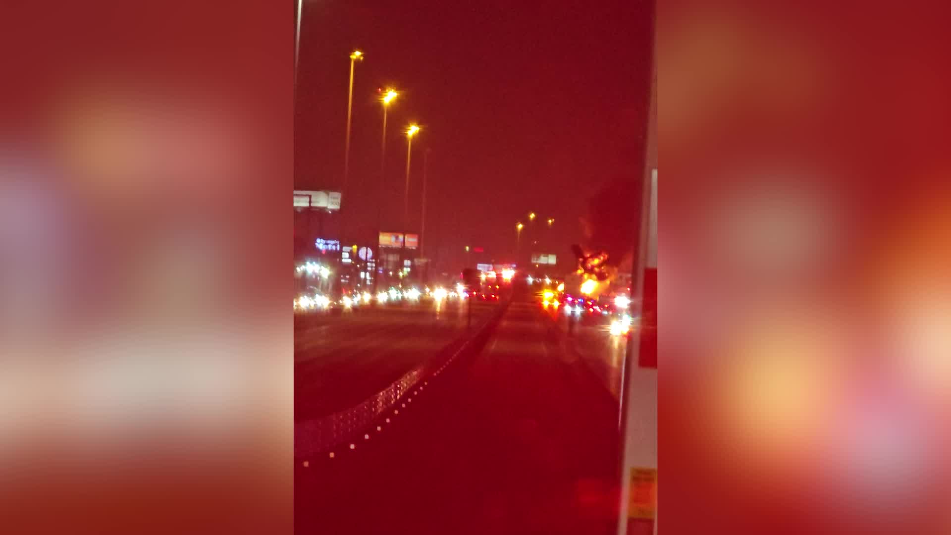 18-wheeler carrying fuel catches fire