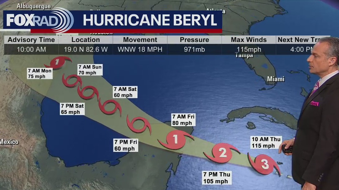Hurricane Beryl on path for Yucatan Peninsula, Gulf of Mexico