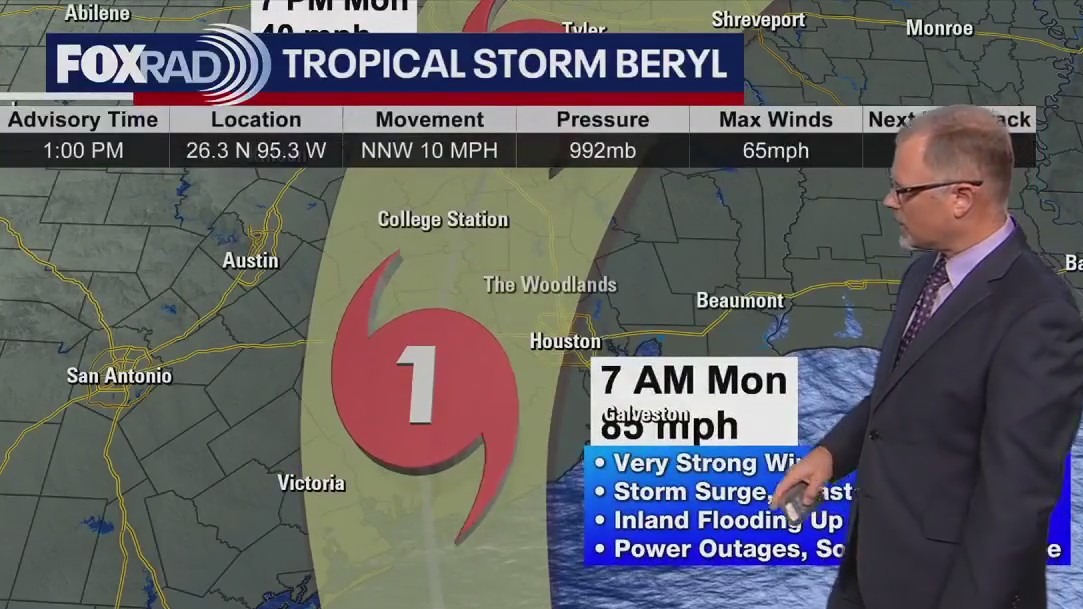 Tropical Storm Beryl: 2 p.m. Sunday update