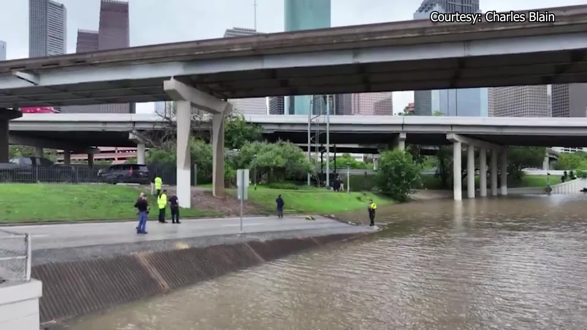 Drone video showing flooding in Houston
