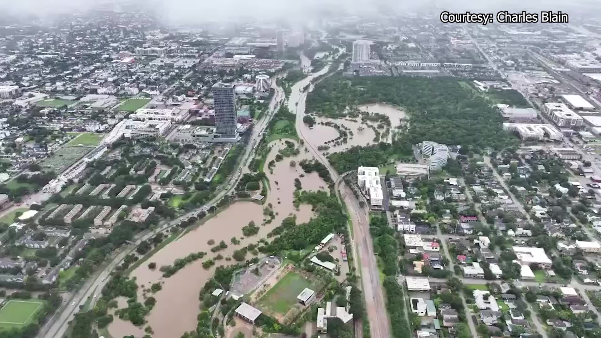 Drone video showing flooding in Houston
