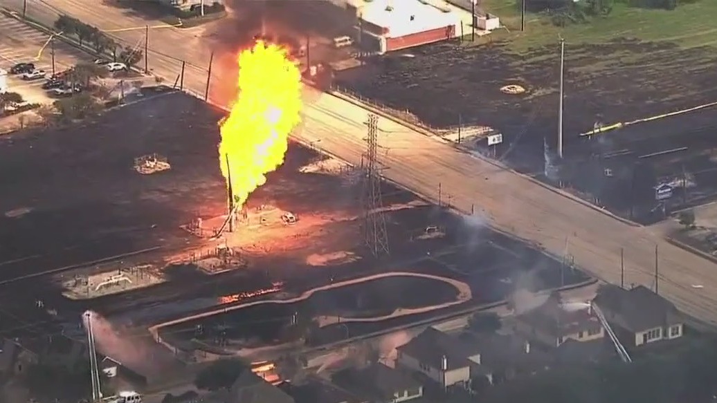 La Porte pipeline fire burns into third day