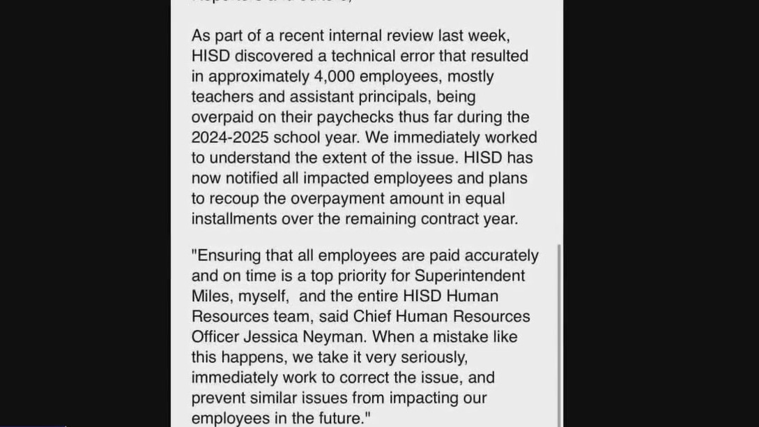 HISD says 4,000 employees were overpaid during current school year