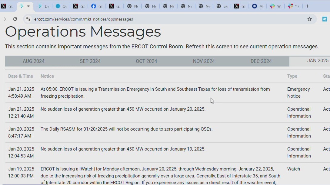 ERCOT issues Transmission Emergency message