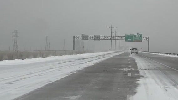 Galveston Causeway covered in snow
