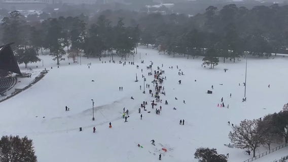Drone video of Hermann Park snow fun