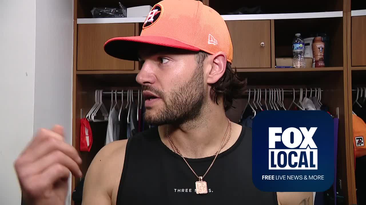 Astros' Lance McCullers reacts after first bullpen session