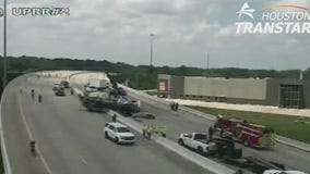 VIDEO: Rollover crash blocks Hardy Toll Road; Ironman bikers ride on opposite side