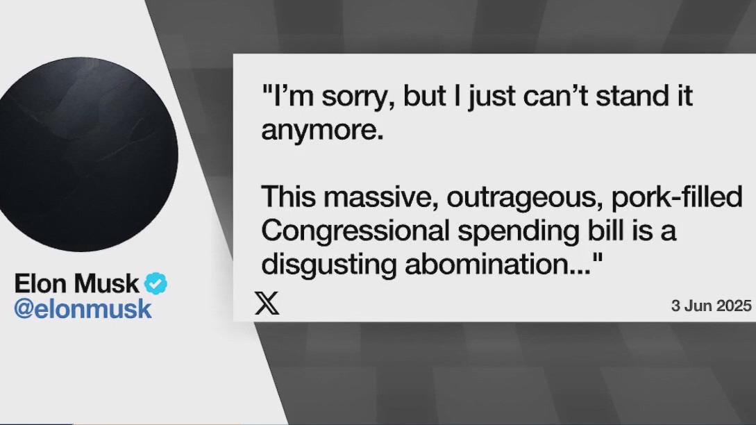 Elon Musk calls Trump's budget bill 'pork-filled'
