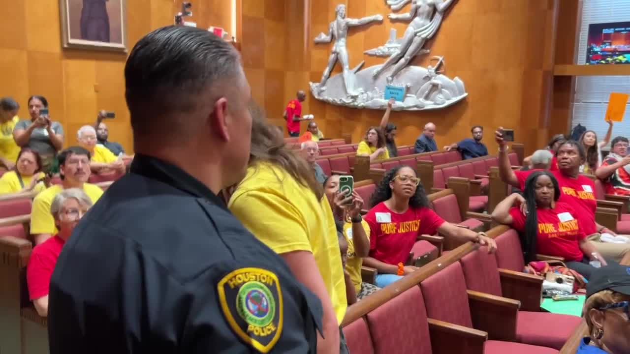 Protesters speak out during Houston budget meeting
