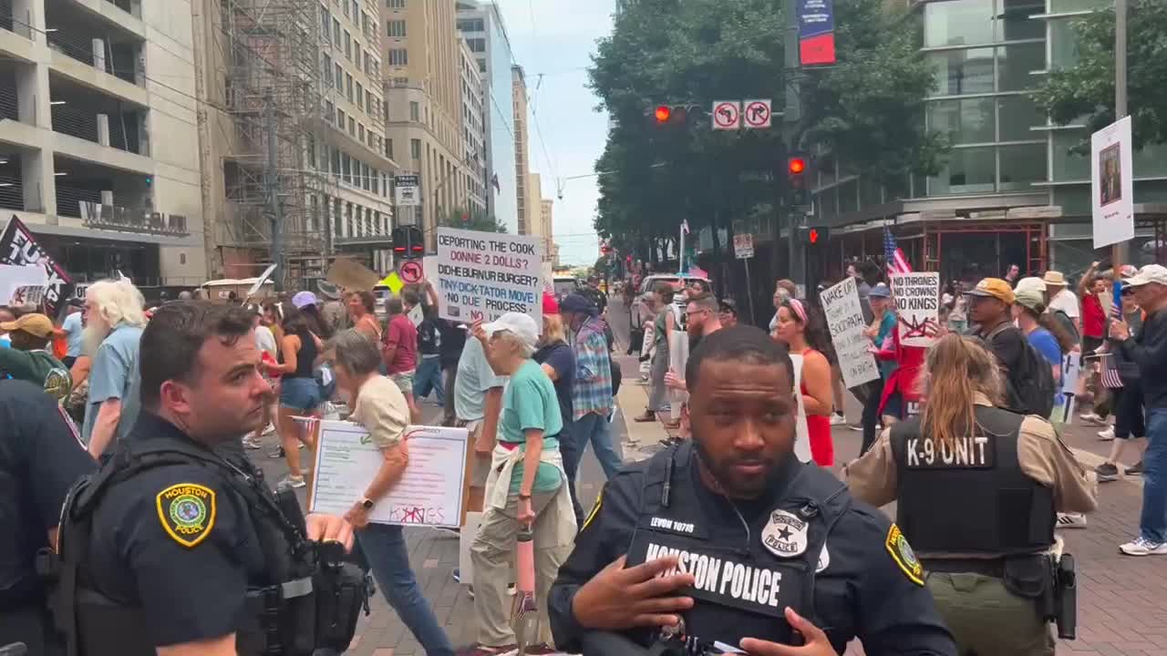 Houston 'No Kings' protestors march from City Hall