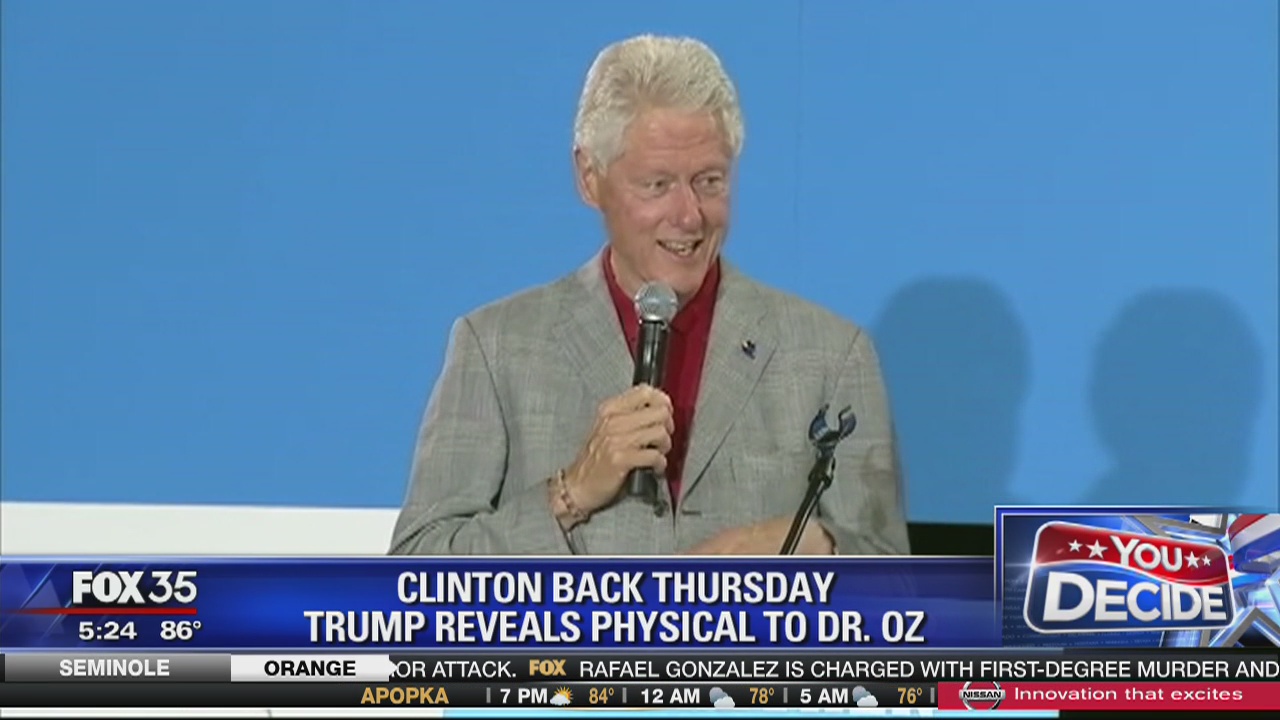 Bill Clinton stumps for wife while Trump talks to Dr Oz