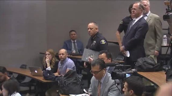 Anaheim Police press conference regarding of an off-duty LAPD officer who pulled and fired his gun on teens