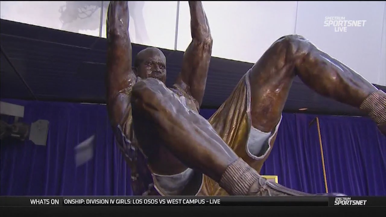 Lakers Unveil Statue Of Shaquille O'Neal Outside of Staples Center