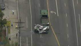 1 person in 'grave condition' after accident involving garbage truck in Valley Village