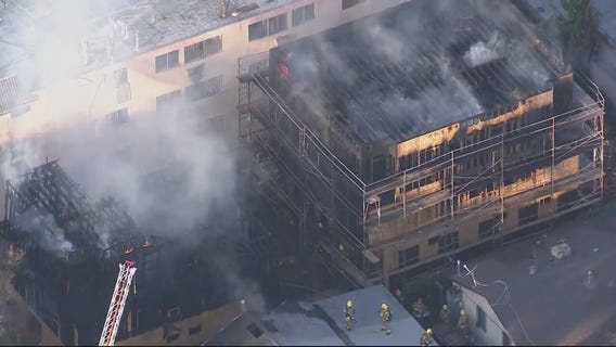 Fire damages apartment building under construction in Hollywood