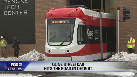 First QLINE streetcar hits Woodward for testing