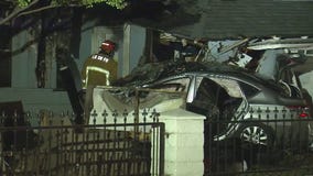 Power lines down after fiery car crash into Covina home
