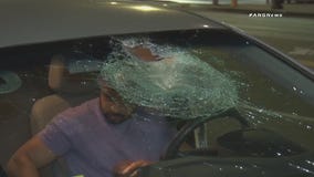 Large object tossed over 101 Freeway overpass damages cars