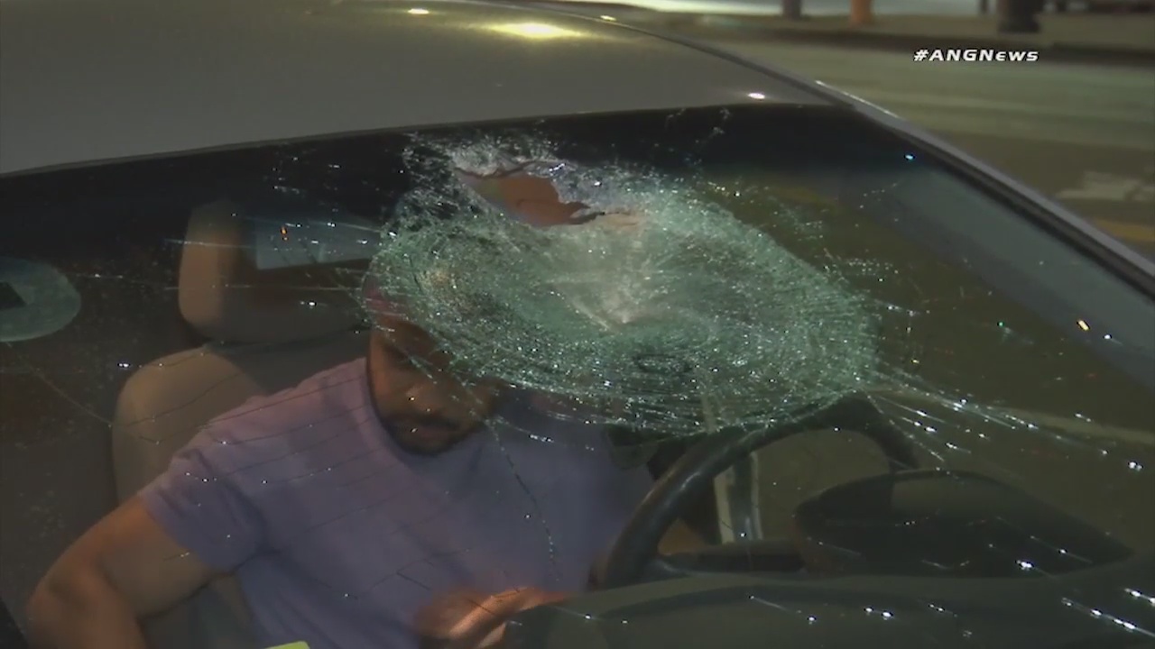 Large object tossed over 101 Freeway overpass damages cars