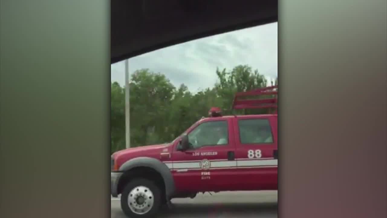 'These boys are all the way from California': Video shows LAFD truck on Florida turnpike