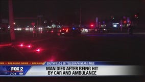 Man dies after being hit by car and ambulance in Southfield