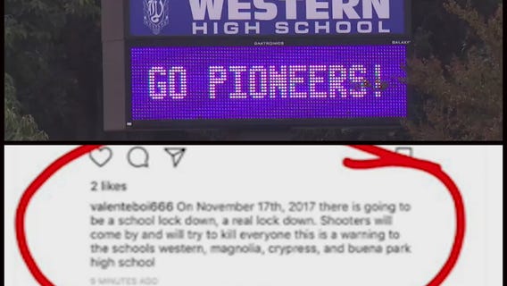 Anaheim teen arrested for allegedly threatening school shooting spree on Instagram