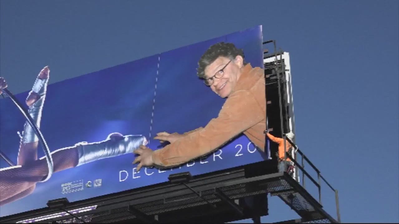 LA street artist hijacks Hollywood billboard with image of Al Franken