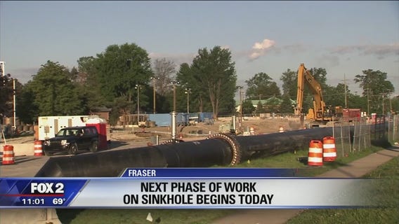 Dig begins to replace collapsed sewer line in Fraser sinkhole