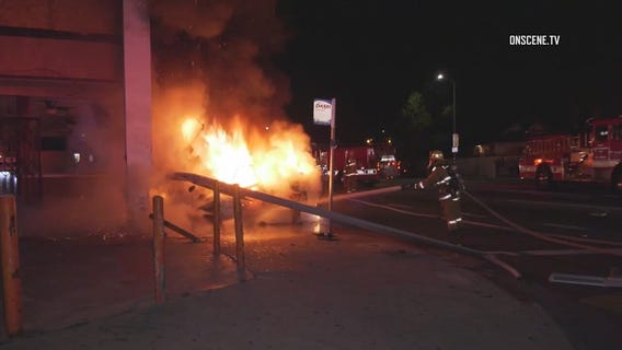 Car crash sets off fire at South LA restaurant