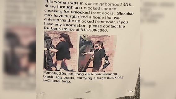 Woman suspected of breaking into homes, cars in Burbank area