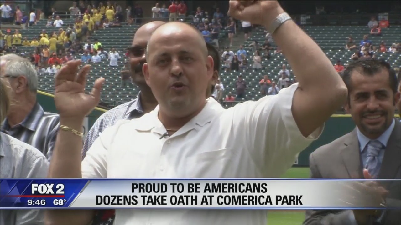 Dozens sworn in as American citizens at Comerica Park before Tigers game
