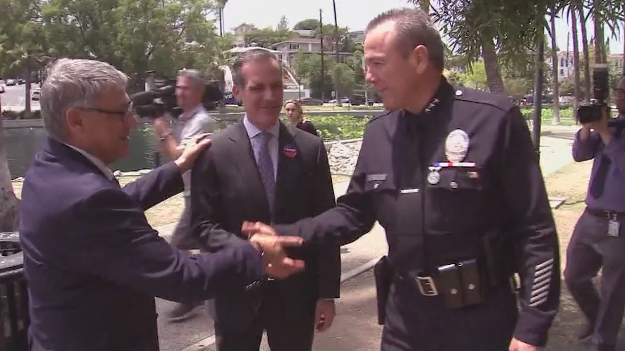 LAPD chief of police in meet and greet after announcement