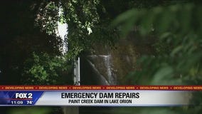 Emergency repairs on Paint Creek dam in Lake Orion