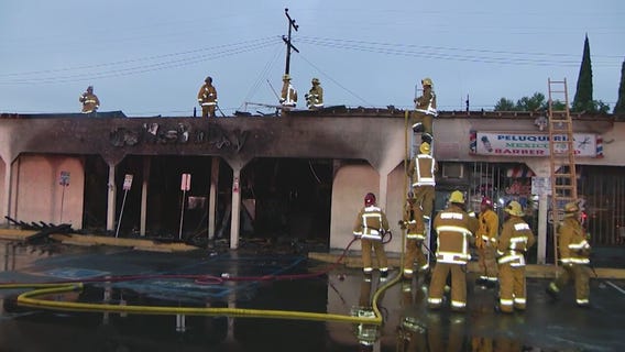 Fire damages strip mall in Compton