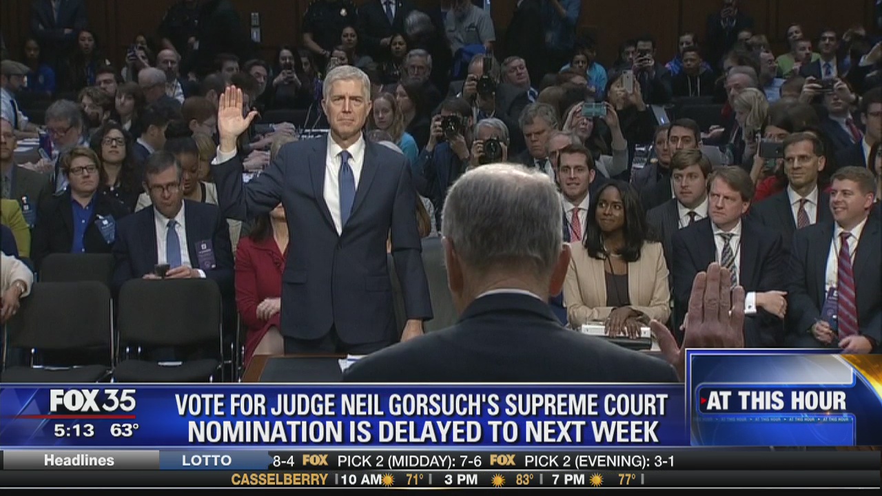 Vote for Judge Neil Gorsuch's Supreme Court nomination is delayed to next week