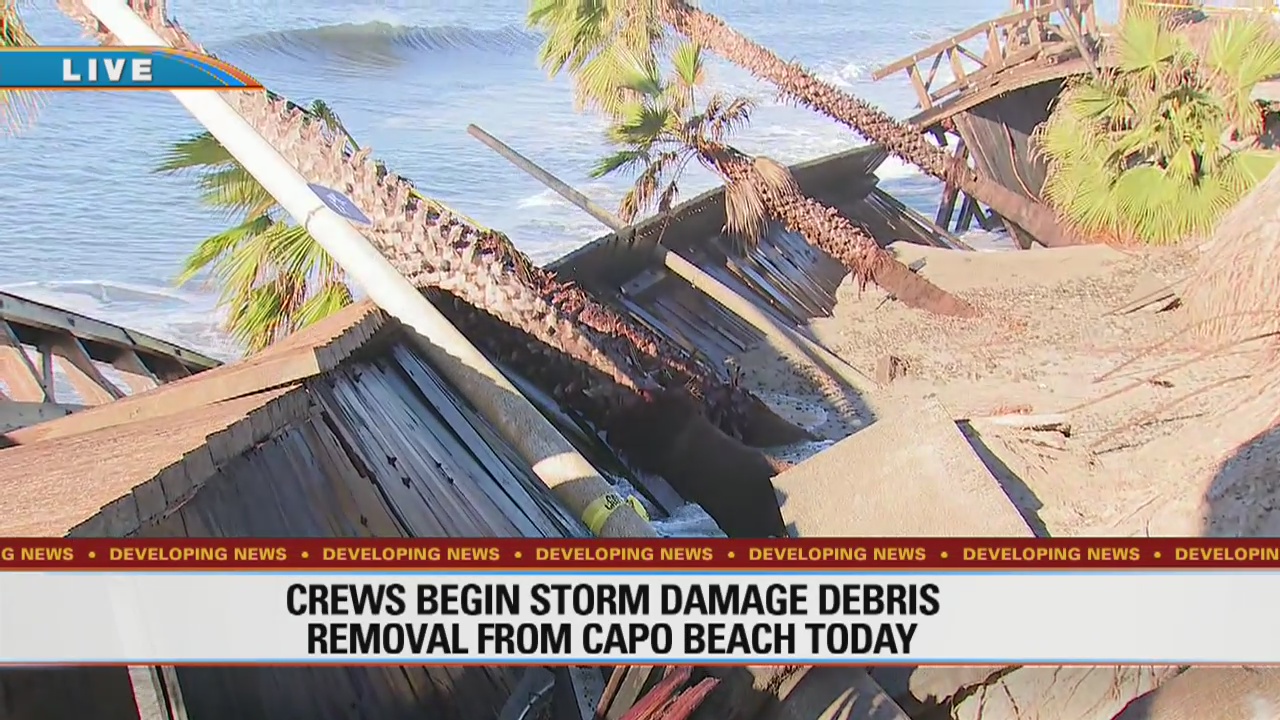 Crews begin storm damage debris removal Monday from Capistrano Beach