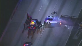 Pursuit ends in fiery crash on the 101 freeway in Hollywood - arrest