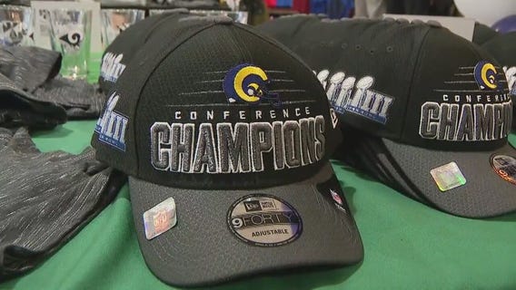Rams super bowl merchandise on sale in Pasadena