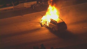 Pursuit ends in fiery crash on the 101 freeway in Hollywood - Fire