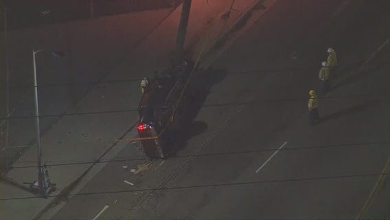 Car into pole in Van Nuys