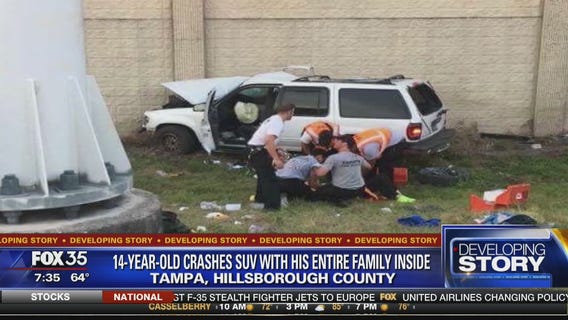 14-year-old crashes SUV with his entire family inside