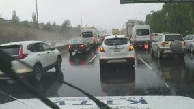 Major traffic delays on NB 101 Freeway near Calabasas after big rig crash, rain