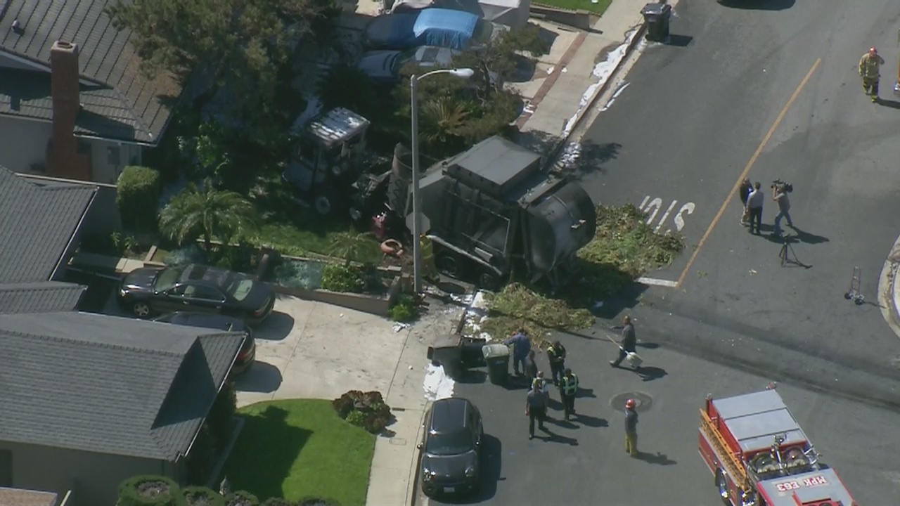 Trash truck fire crash in Monterey Park