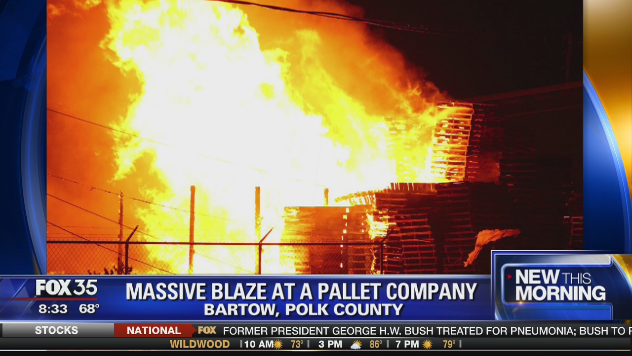 Massive blaze at a pallet company in Bartow