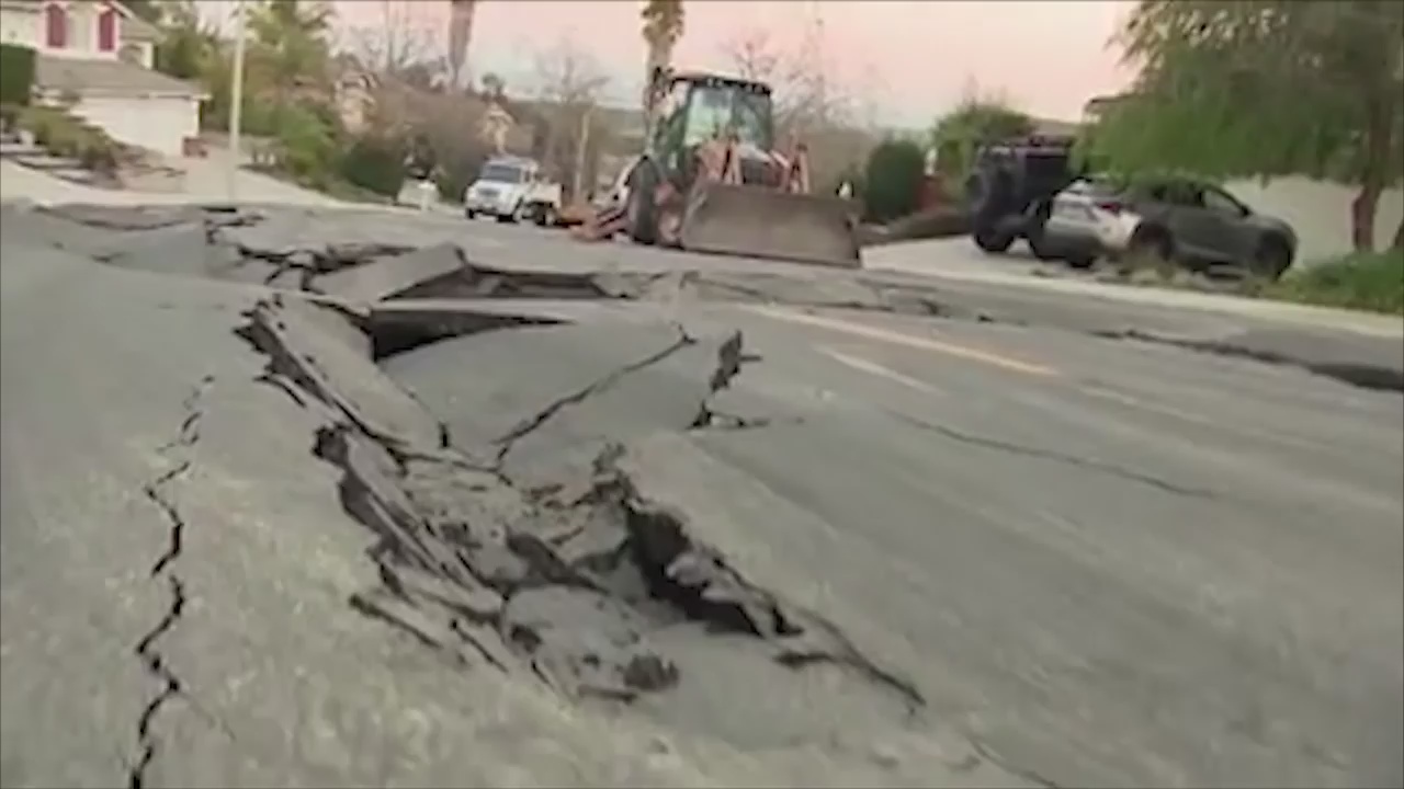 Water main break buckles roads in Chino Hills