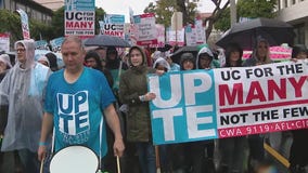Democratic Presidential candidate Bernie Sanders joins UCLA worker protest