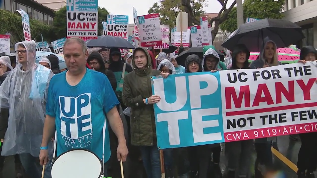 Democratic Presidential candidate Bernie Sanders joins UCLA worker protest
